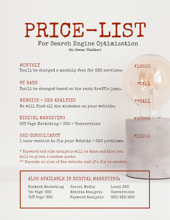 Seo pricelist for India 2026